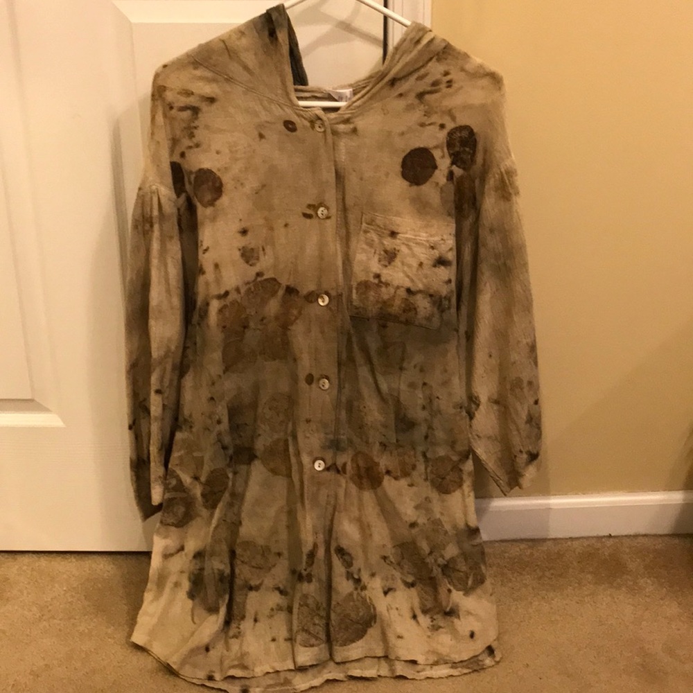 3/4 sleeve button-up tunic, botanical dyed